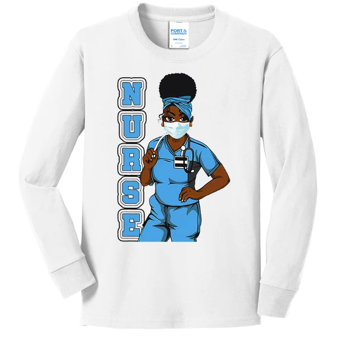 Black Nurse Uniform Face Mask Afro African Women Funny Gift Kids Long Sleeve Shirt