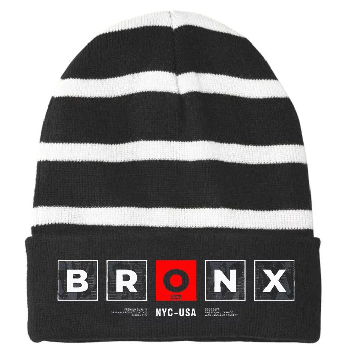 Bronx NYC USA Striped Beanie with Solid Band