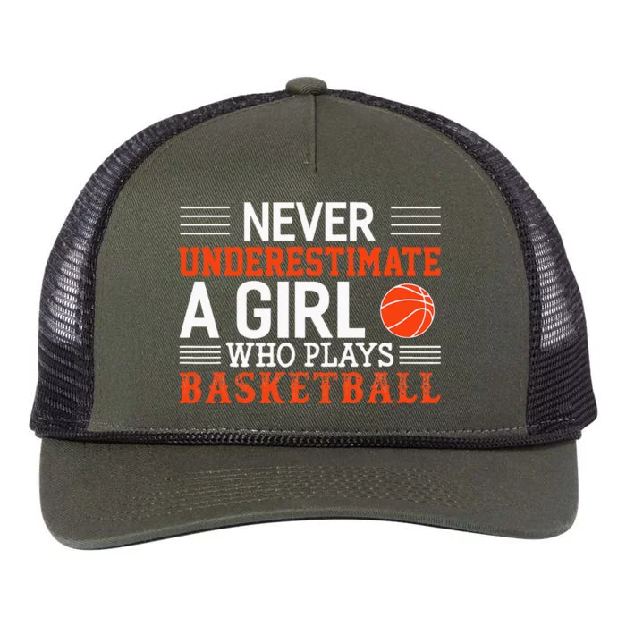 Basketball Never Underestimate A Girl Who Plays Basketball Retro Rope Trucker Hat Cap