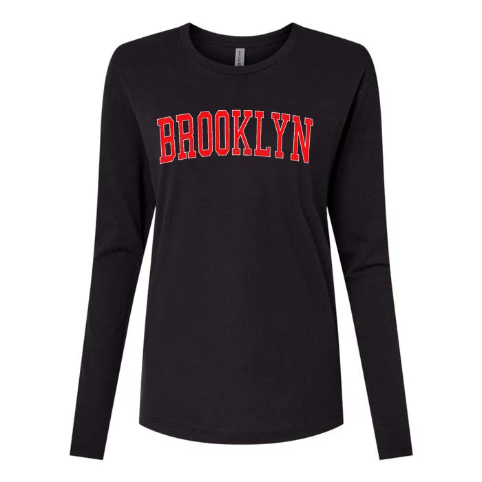 Brooklyn Ny Varsity Style Red Text Womens Cotton Relaxed Long Sleeve T-Shirt