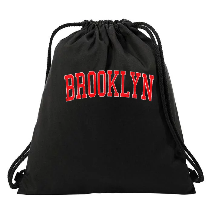 Brooklyn Ny Varsity Style Red Text Drawstring Bag