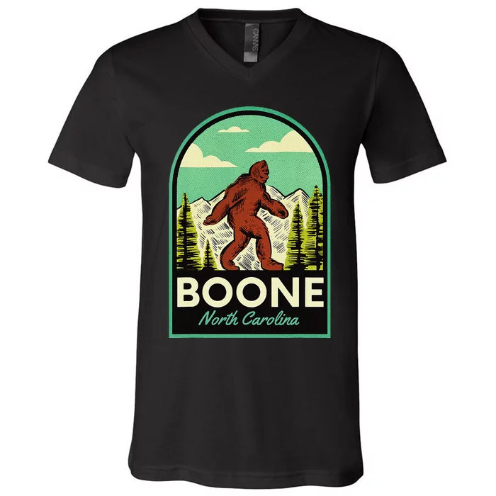 Boone Nc Vintage Bigfoot Travel V-Neck T-Shirt