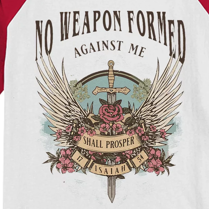 Boho No Weapon Formed Against Me Shall Prosper Christian Kids Colorblock Raglan Jersey