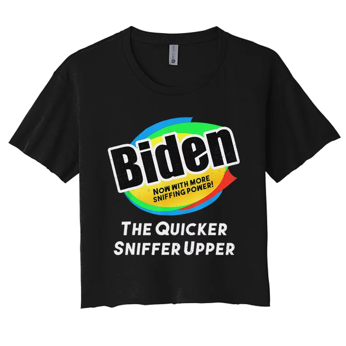 Biden Now With More Sniffing Power Satirical Design Women's Crop Top Tee