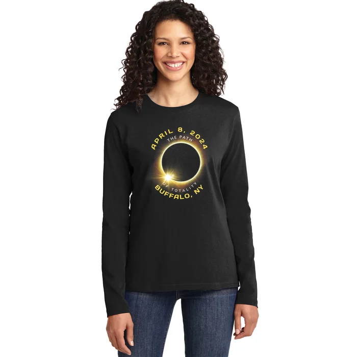 Buffalo New York Solar Eclipse Totality April 8 2024 Ladies Long Sleeve Shirt