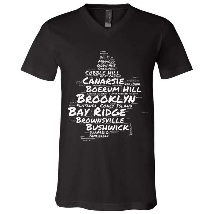 Brooklyn New York Neighborhoods Word Cloud Brooklyn V-Neck T-Shirt