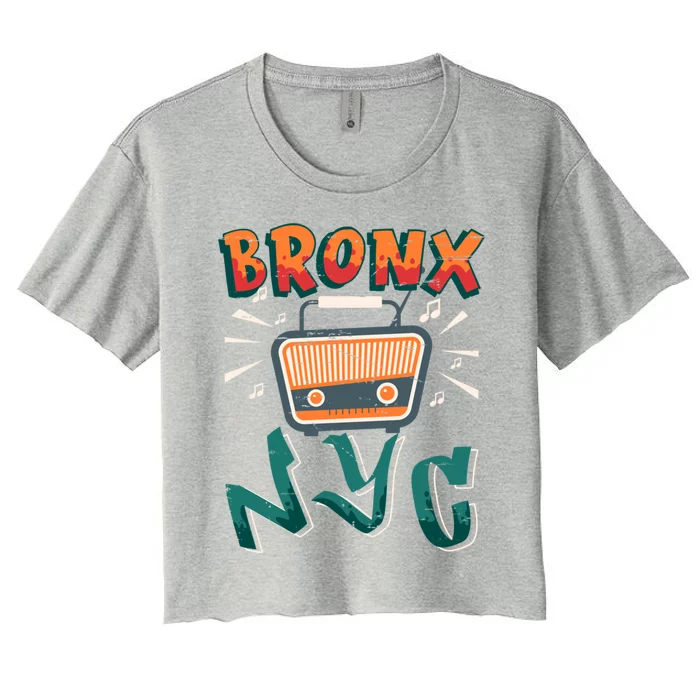 Bronx New York Design Gift Nyc Boombox Graffiti Lettering Cool Gift Women's Crop Top Tee