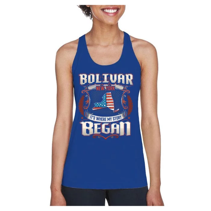 Bolivar New York Usa Flag 4th Of July Funny Gift Women's Racerback Tank