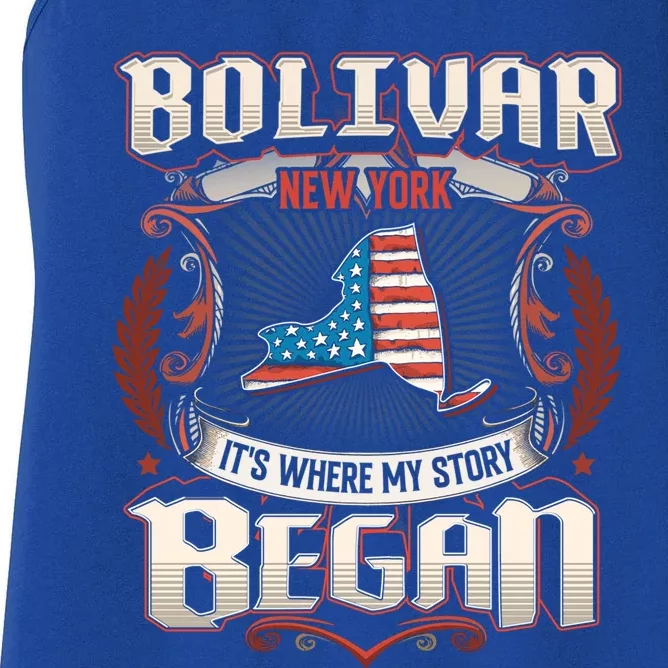 Bolivar New York Usa Flag 4th Of July Funny Gift Women's Racerback Tank