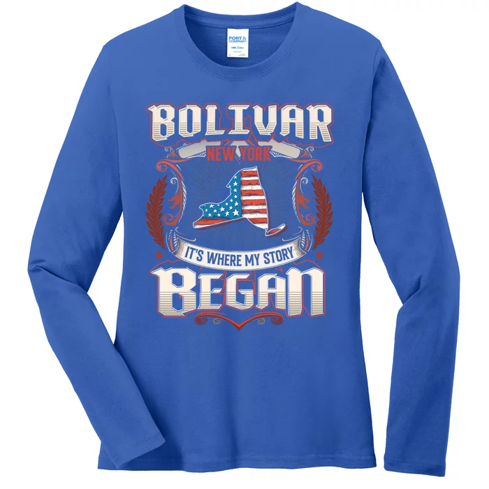 Bolivar New York Usa Flag 4th Of July Funny Gift Ladies Long Sleeve Shirt