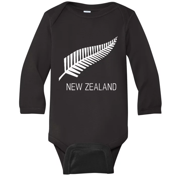 Black New Zealand Fern S Black Proud Kiwi Nz Rugby Baby Long Sleeve Bodysuit