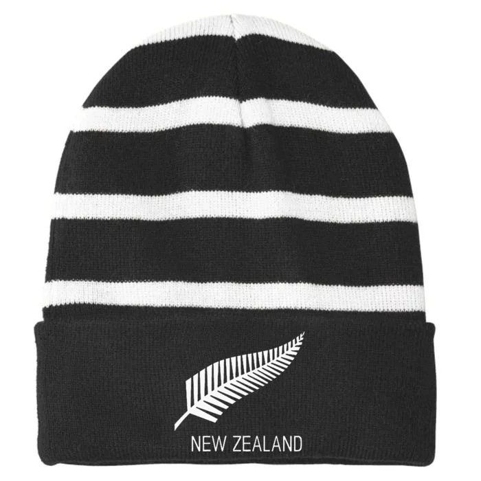 Black New Zealand Fern S Black Proud Kiwi Nz Rugby Striped Beanie with Solid Band