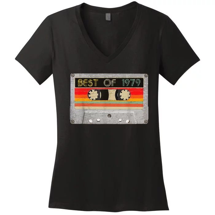 Best Of 1979 44th Birthday Gift Cassette Tape Vintage Women's V-Neck T-Shirt