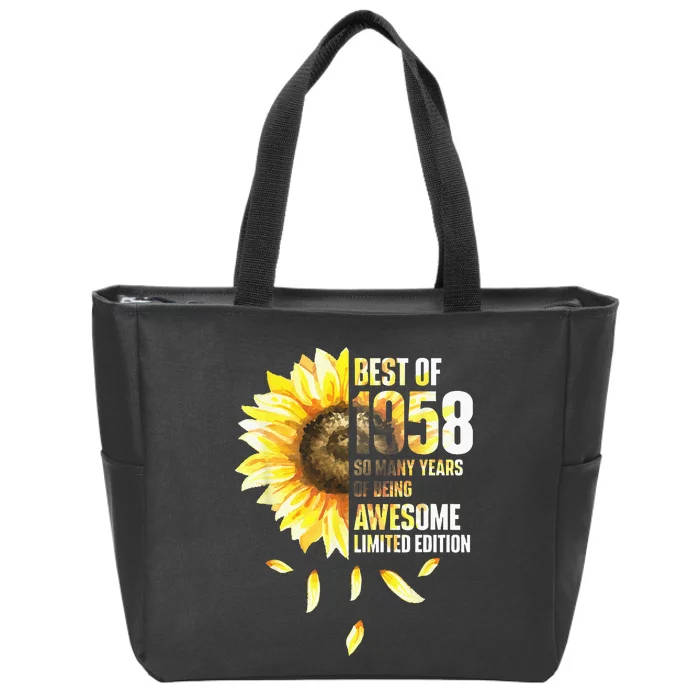 Best Of 1958 Sunflower Year Of Birth Birthday Zip Tote Bag