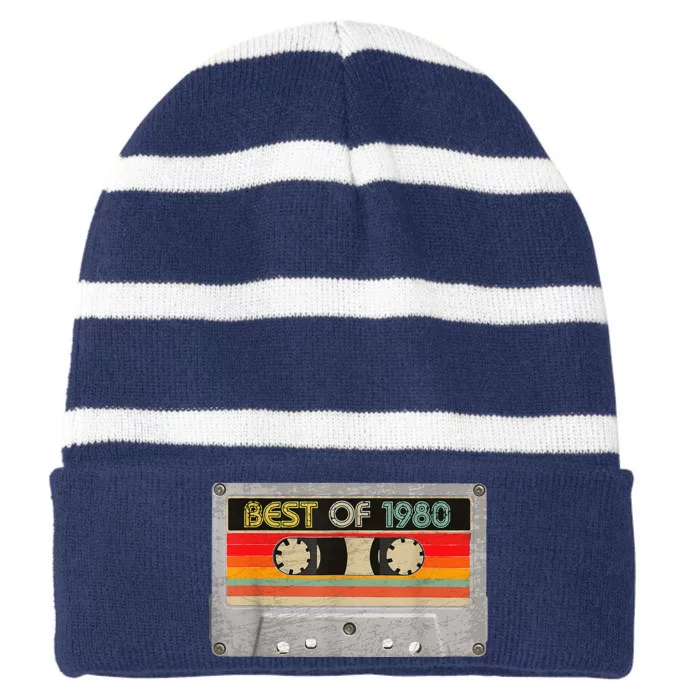 Best Of 1980 43th Birthday Gifts Cassette Tape Vintage Striped Beanie with Solid Band