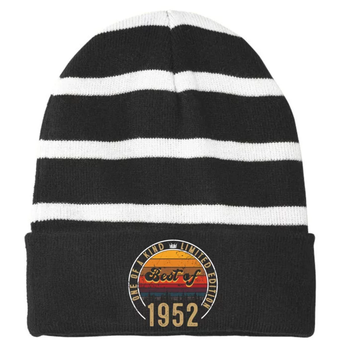 Best Of 1952 Birthday Gift 70 Years Old Striped Beanie with Solid Band