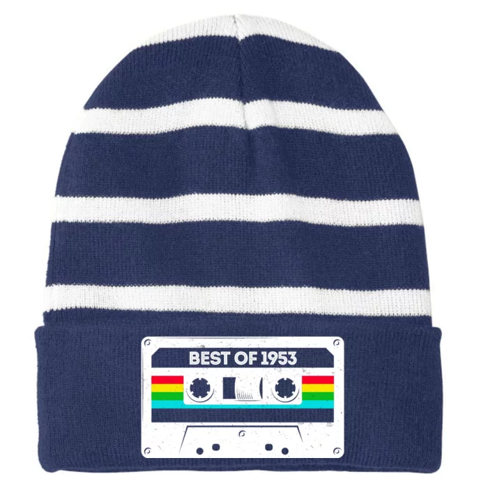 Best Of 1953 Retro 70th Birthday Mixtape Striped Beanie with Solid Band