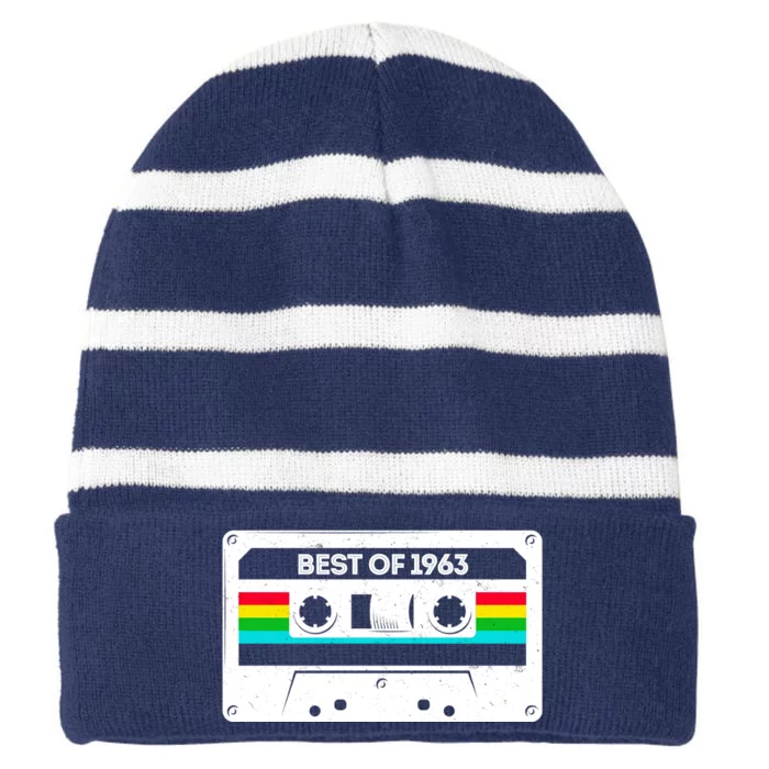 Best Of 1963 Retro 60th Birthday Mixtape Striped Beanie with Solid Band