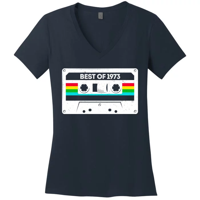 Best Of 1973 Retro 50th Birthday Mixtape Women's V-Neck T-Shirt