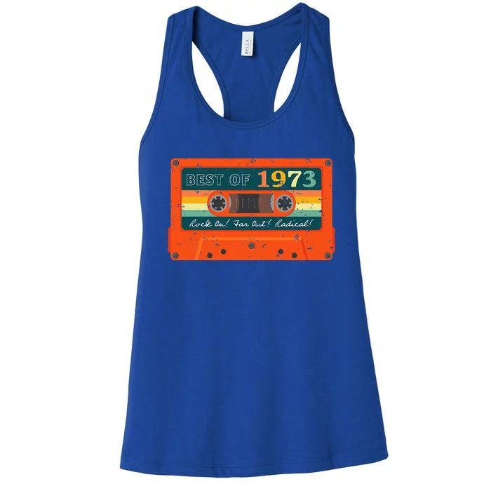 Best of 1973 Vintage Cassette Tape 50th Birthday Women's Racerback Tank