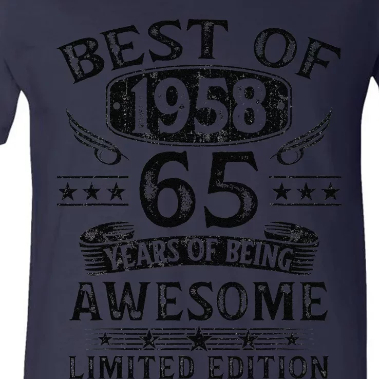 Best Of 1958 65 Years Old Gifts 65th Birthday Gift For V-Neck T-Shirt