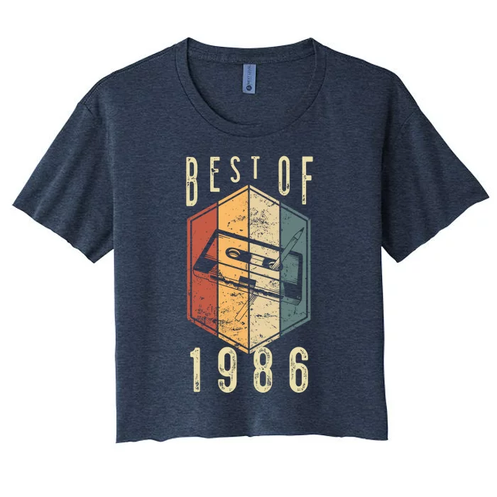 Best Of 1986 36 Year Old Gifts Cassette Tape 36th Birthday Women's Crop Top Tee