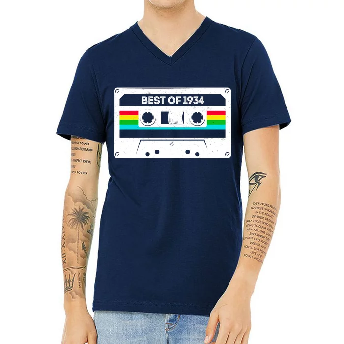 Best Of 1934 Retro 90th Birthday Mixtape V-Neck T-Shirt