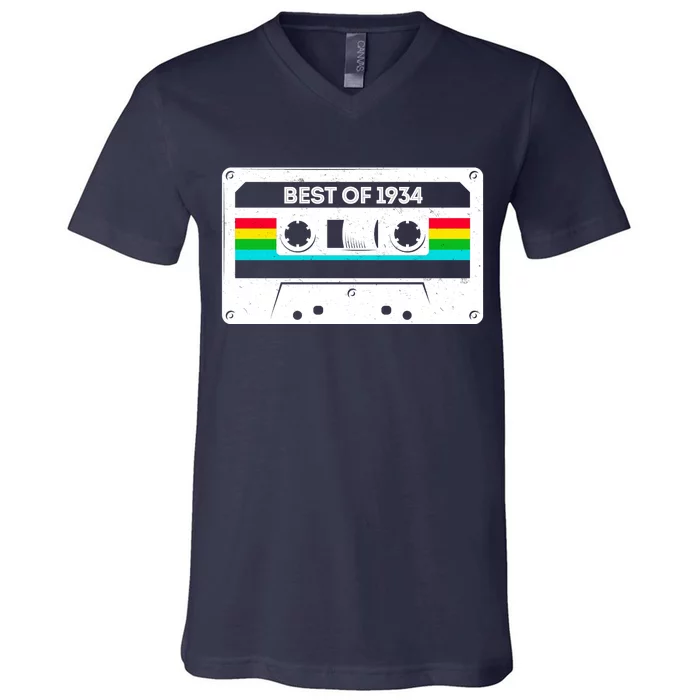 Best Of 1934 Retro 90th Birthday Mixtape V-Neck T-Shirt