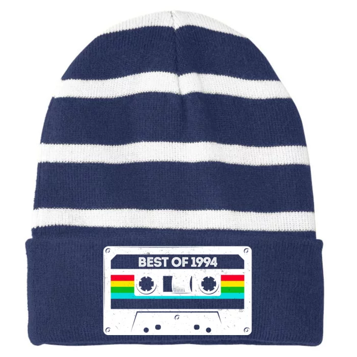 Best Of 1994 Retro 30th Birthday Mixtape Striped Beanie with Solid Band