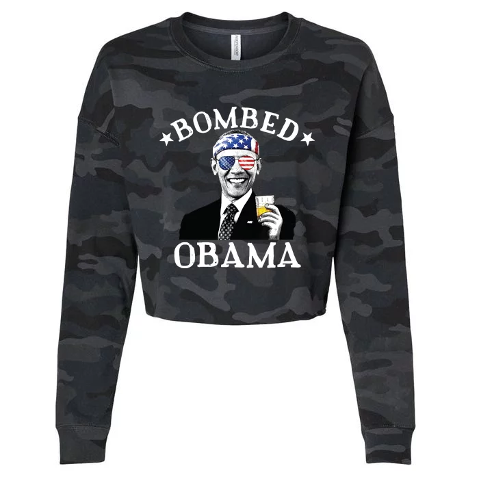 Bombed Obama 4th Of July Drinking President Barack Obama Cropped Pullover Crew