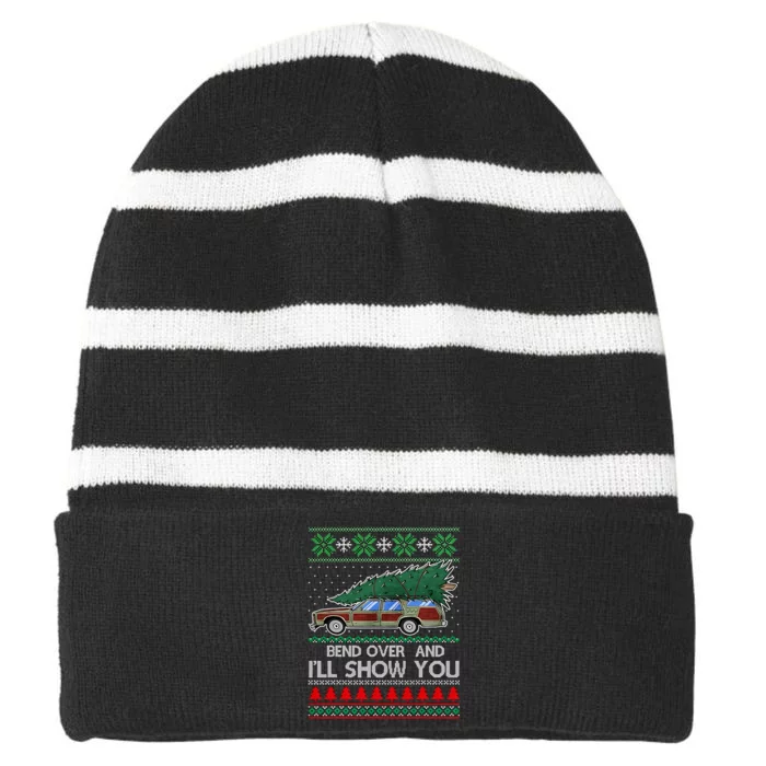 Bend Over and I'll Show You Christmas Couple Matching Family Striped Beanie with Solid Band