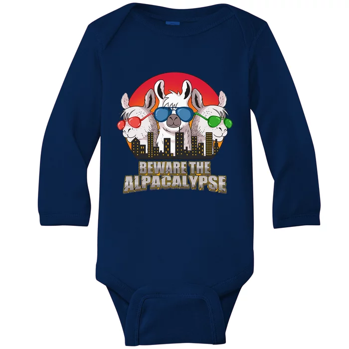 Beware Of Alpacalypse Baby Long Sleeve Bodysuit