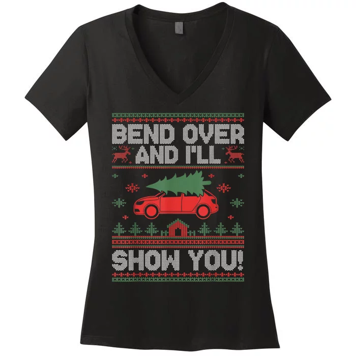 Bend Over And ILl Show You Ugly Christmas Couple Matching Women's V-Neck T-Shirt