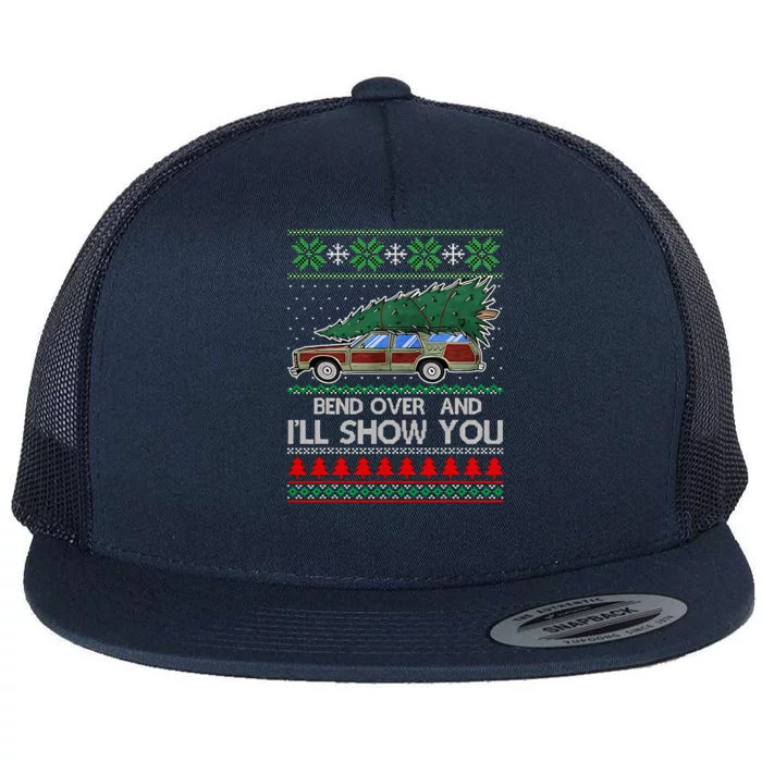 Bend Over and I'll Show You Christmas Couple Matching Family Flat Bill Trucker Hat