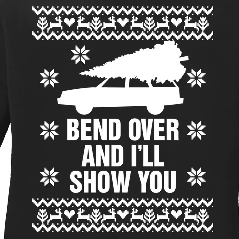 Bend Over And ILl Show You Christmas Couple Matching Family Ladies Long Sleeve Shirt