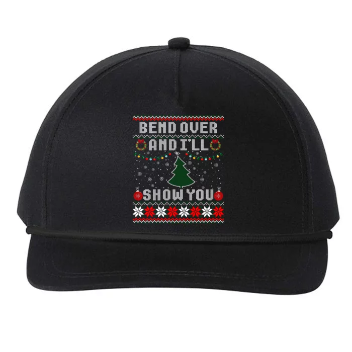 Bend Over And I'll Show You Christmas Tree Ugly Sweater Snapback Five-Panel Rope Hat