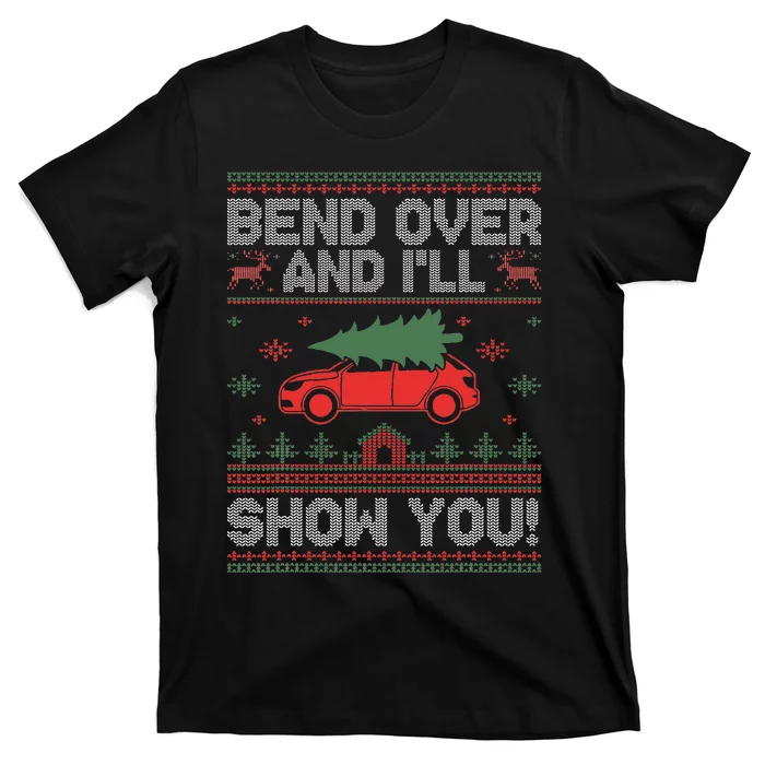 Bend Over And I'll Show You Ugly Christmas Couple Matching T-Shirt