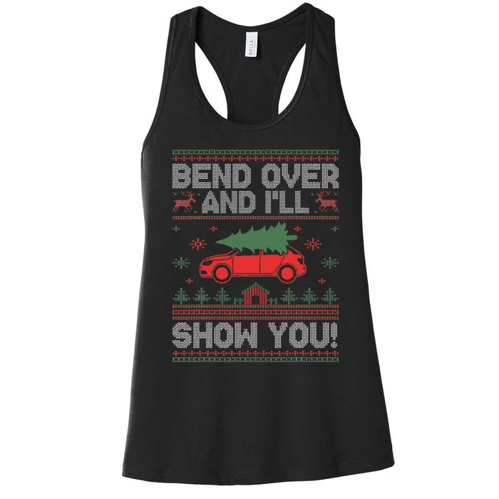 Bend Over And I'll Show You Ugly Christmas Couple Matching Women's Racerback Tank