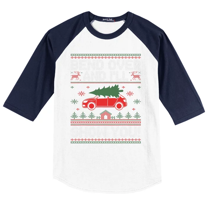 Bend Over And I'll Show You Ugly Christmas Couple Matching Baseball Sleeve Shirt