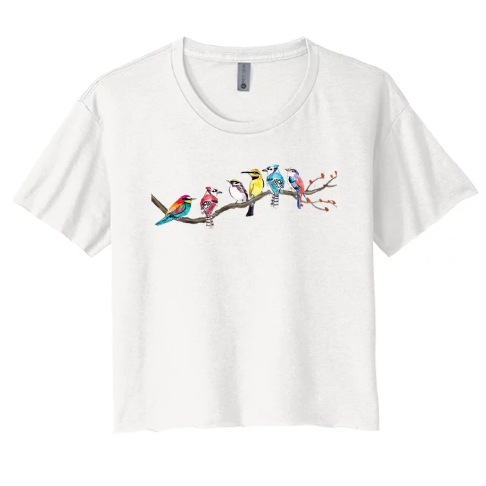 Birds On A Branch Birding Bird Watching Bird Watcher Women's Crop Top Tee