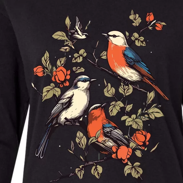 Birds On A Tree Branch Birding Bird Watching Bird Womens Cotton Relaxed Long Sleeve T-Shirt