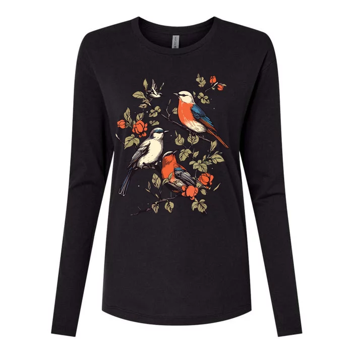 Birds On A Tree Branch Birding Bird Watching Bird Womens Cotton Relaxed Long Sleeve T-Shirt