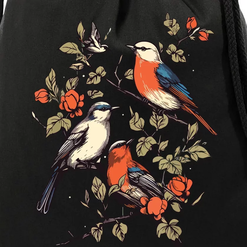 Birds On A Tree Branch Birding Bird Watching Bird Drawstring Bag