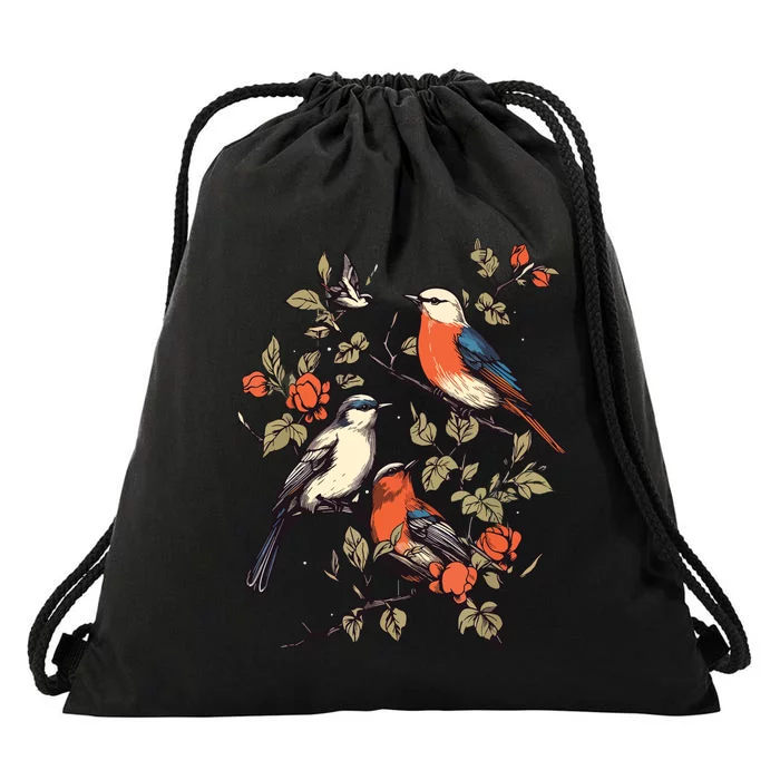 Birds On A Tree Branch Birding Bird Watching Bird Drawstring Bag