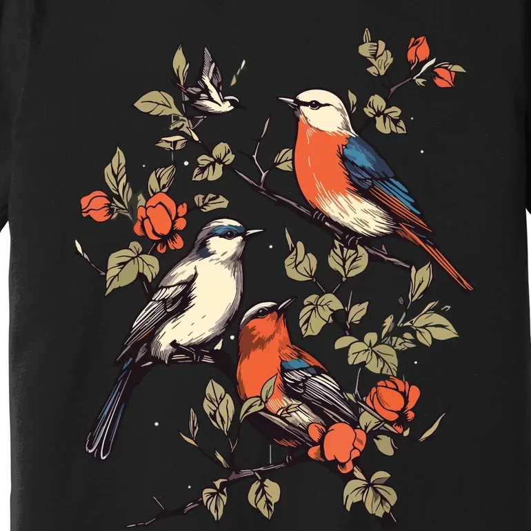 Birds On A Tree Branch Birding Bird Watching Bird Premium T-Shirt