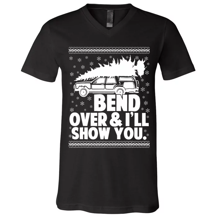 Bend Over And Ill Show You Funny Merry Christmas Tree V-Neck T-Shirt