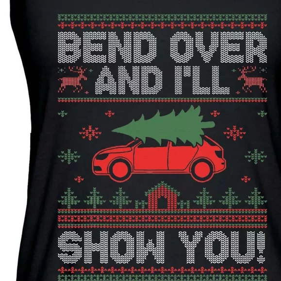 Bend Over And I'll Show You Ugly Christmas Couple Matching Ladies Essential Flowy Tank