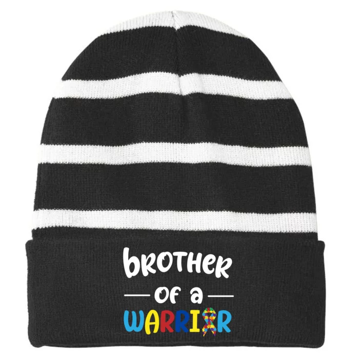 Brother Of A Warrior Autism Awareness Striped Beanie with Solid Band