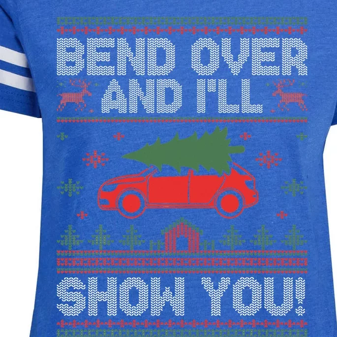 Bend Over And I'll Show You Ugly Christmas Couple Matching Enza Ladies Jersey Football T-Shirt