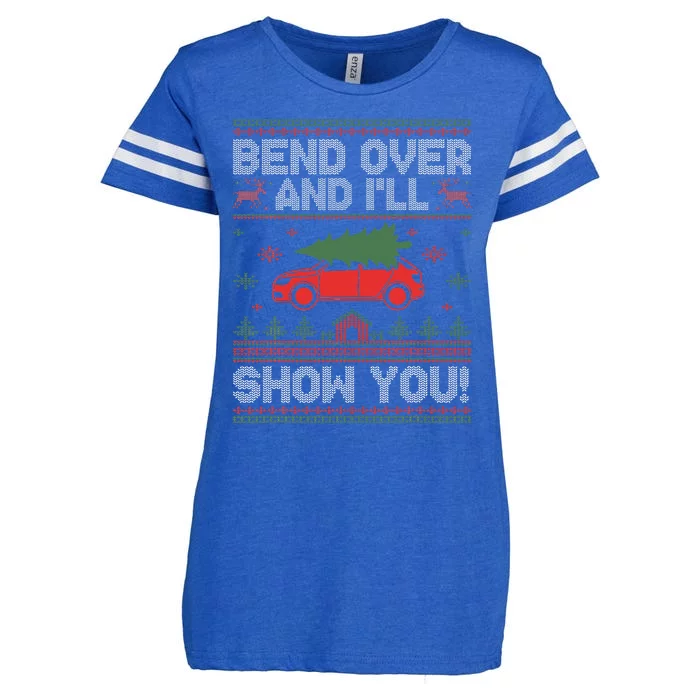 Bend Over And I'll Show You Ugly Christmas Couple Matching Enza Ladies Jersey Football T-Shirt